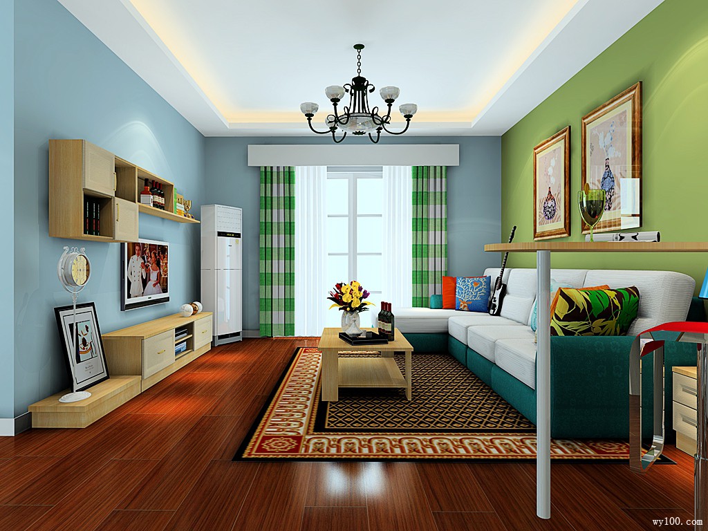 多彩客厅效果图 61㎡令人耳目一新的色彩搭配_维意定制家具商城