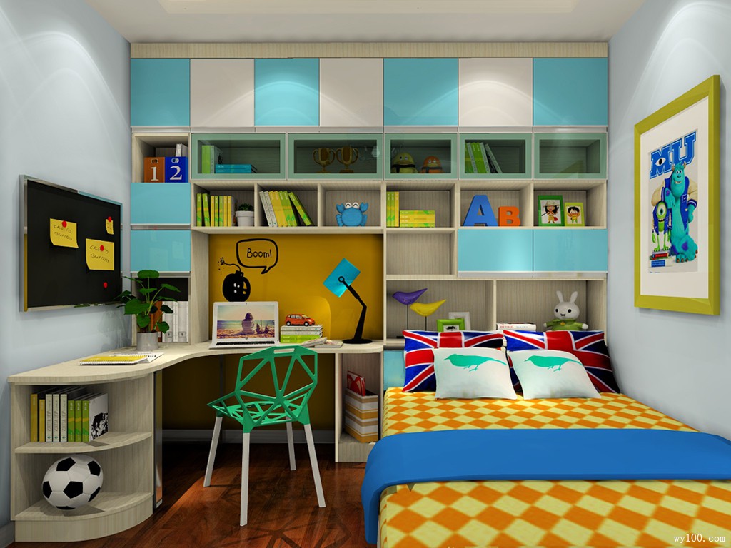 衣柜书桌儿童房效果图 11平增加房间的收纳空间