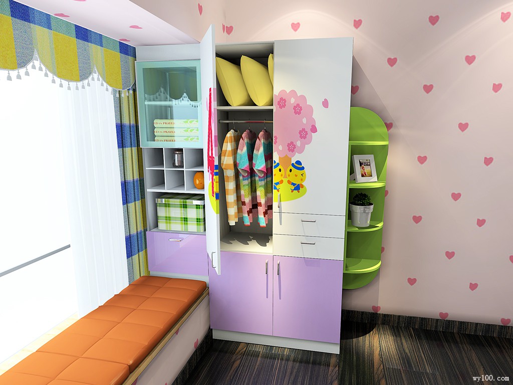 书桌书柜组合儿童房效果图_维意定制家具商城