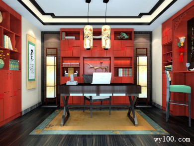 中式书房设计效果图 16�O采用中国风的风格设计 title=