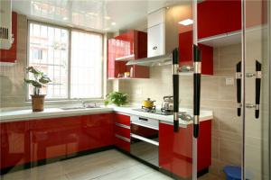 红色开放式厨房橱柜